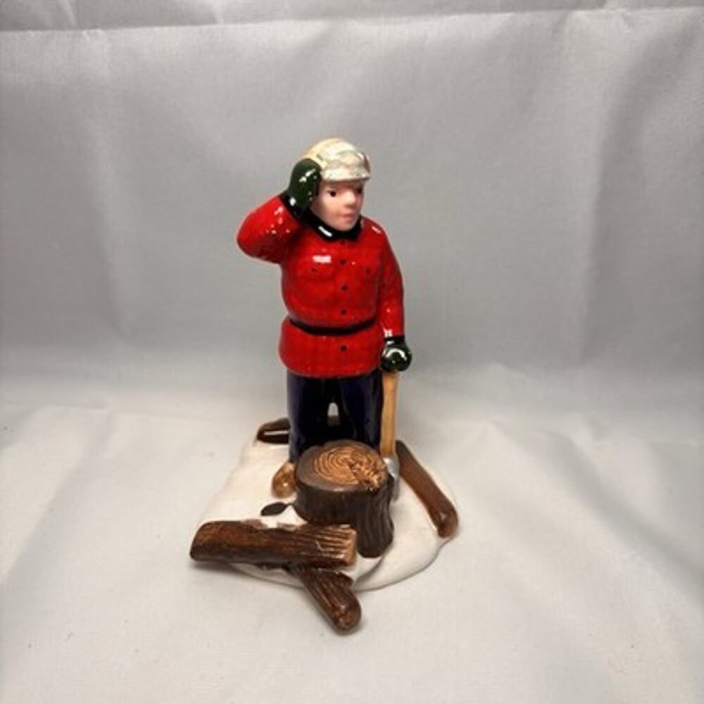 Dept 56 Vintage Ceramic Lumberjack Woodsman Figurine Christmas Village 3.5”